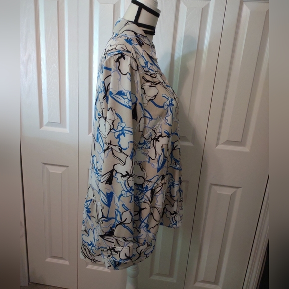 WOMEN'S JONES New York Button Down Blue Floral Multicolor Long Sleeve Blouse Lg - Picture 5 of 7